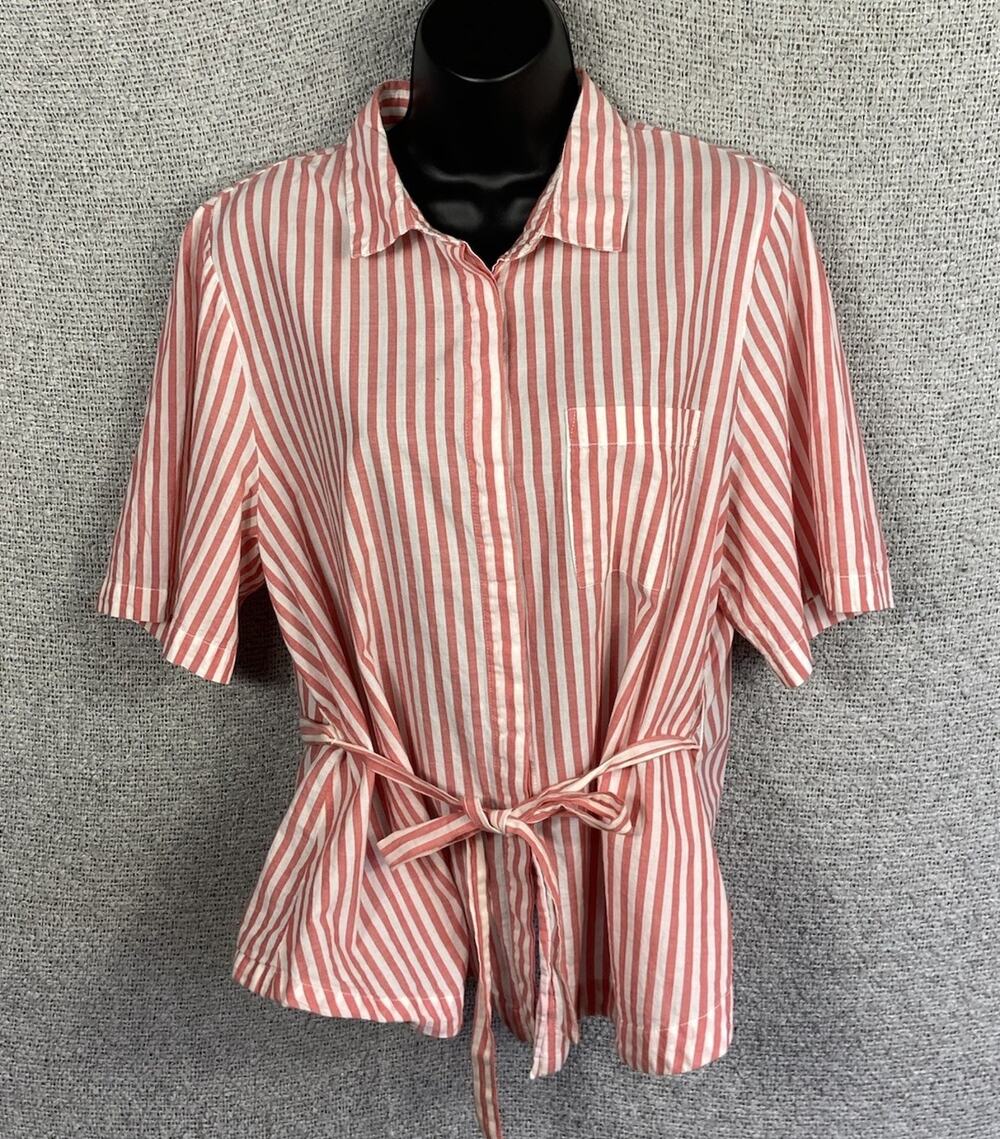 Anthropologie Isabella Sinclair Top Button Up Women’s Red & White Stripes Preppy
